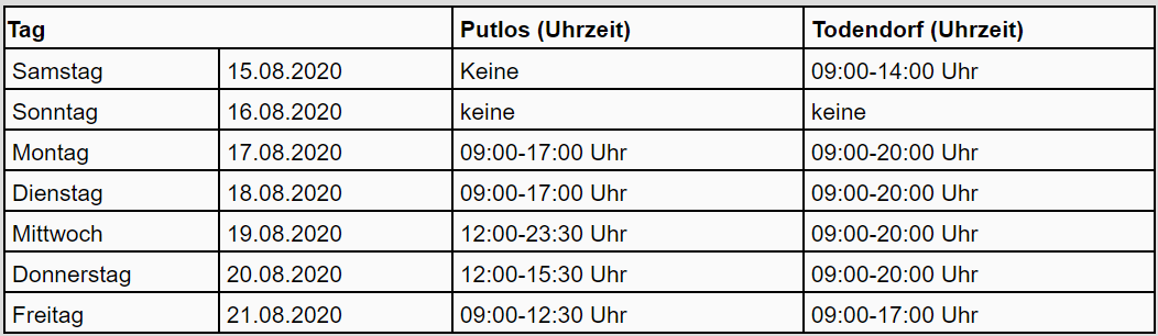 Schießzeiten bfs154/20